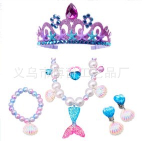 Collar de princesa sirena para niños Pulsera de perlas de concha Varita mágica para niños Accesorios de hadas para niños Traje de rol