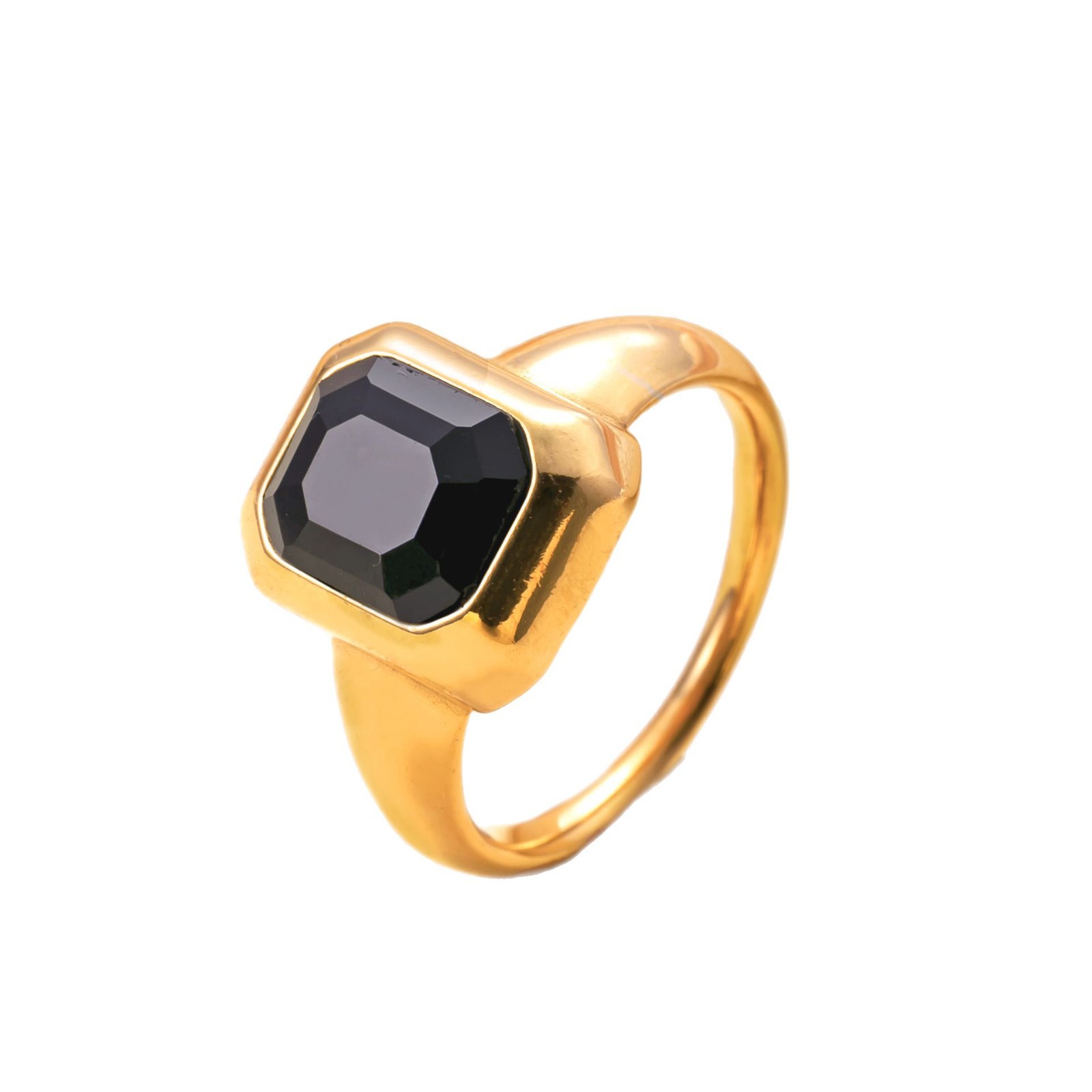 Venta caliente transfronteriza anillo de acero inoxidable fundido cuadrado anillo de diamantes 18k chapado en oro moda titanio joyería al por mayor fábrica