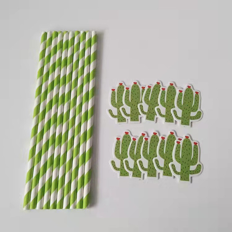 Partido creativo desechable degradable pastel de cumpleaños postre decoración jugo bebida cactus tarjeta paja papel