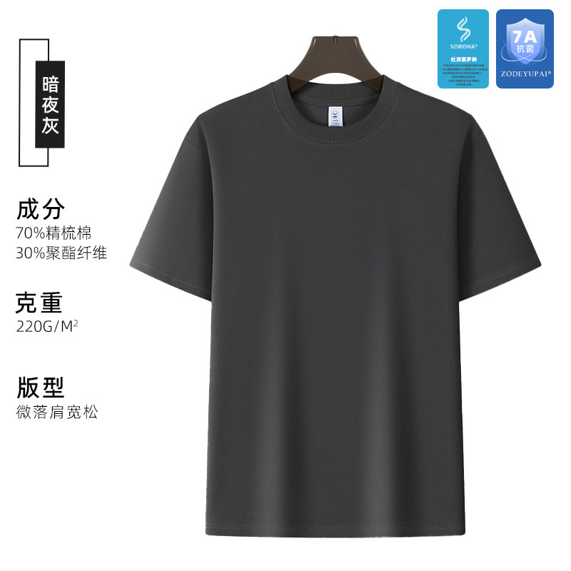 Camiseta Cultural de Manga Corta Antibacteriana Sorona 7A con Estampados y Bordados, Cuello Redondo, Ropa de Trabajo, Impresión de Logotipo Personalizado