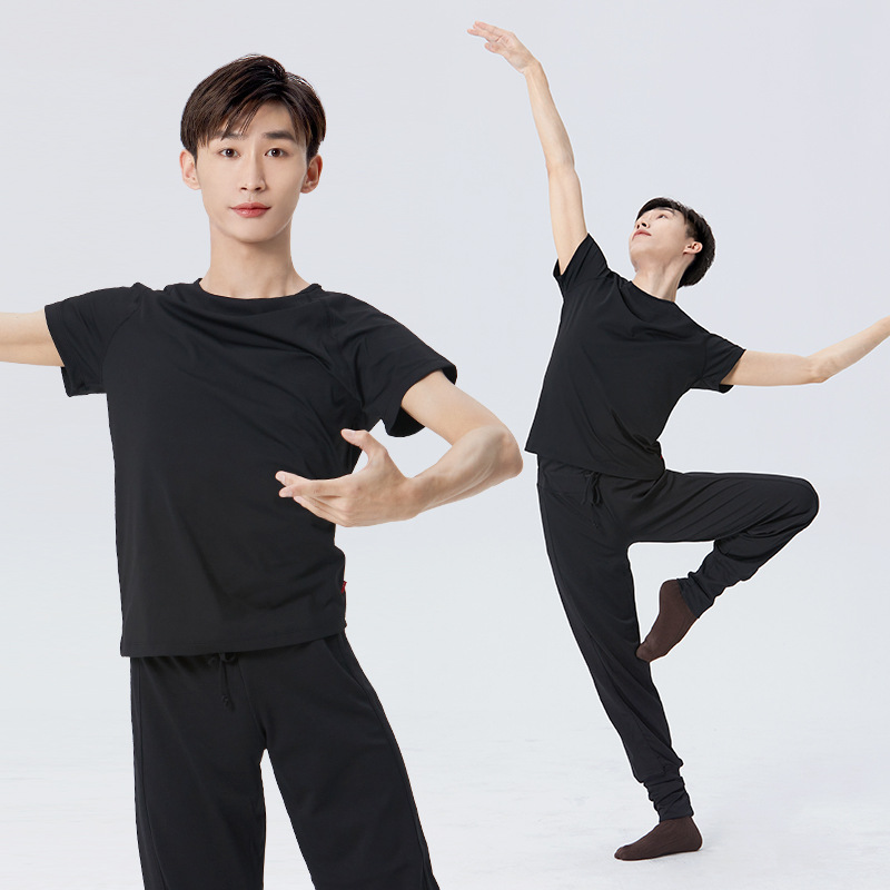 Ropa de baile ropa de práctica hombres adultos sueltos estudiante arte Examen de Arte Moderno baile nylon manga corta Camisa pantalones ropa de cuerpo