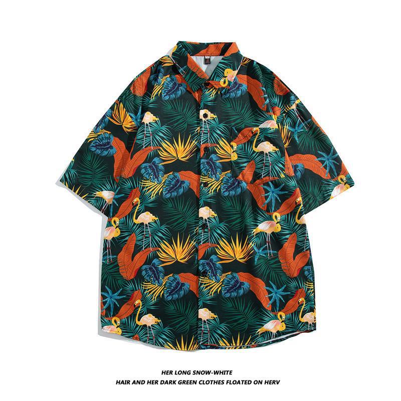 Hong Kong estilo Retro Vintage floral camisa de manga corta Estilo Hawaiano tailandés diseño sentido Ruan guapo camisa suelta para hombres y mujeres