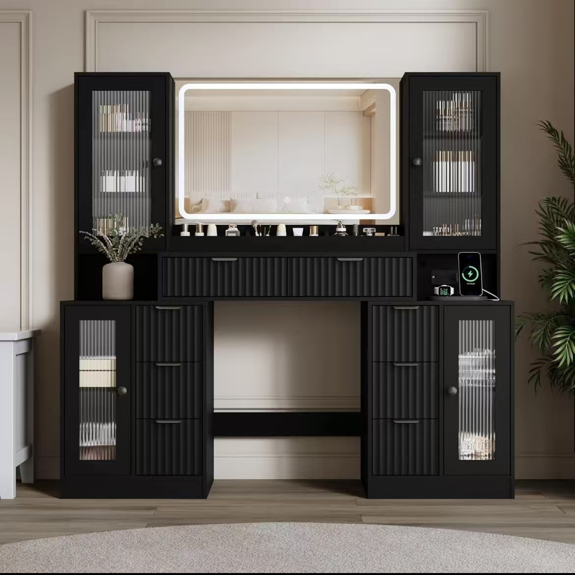 Cross-Border E-Commerce Export 55inch Dressing Table with Mirror and Lights, Equipped with 8 Drawers