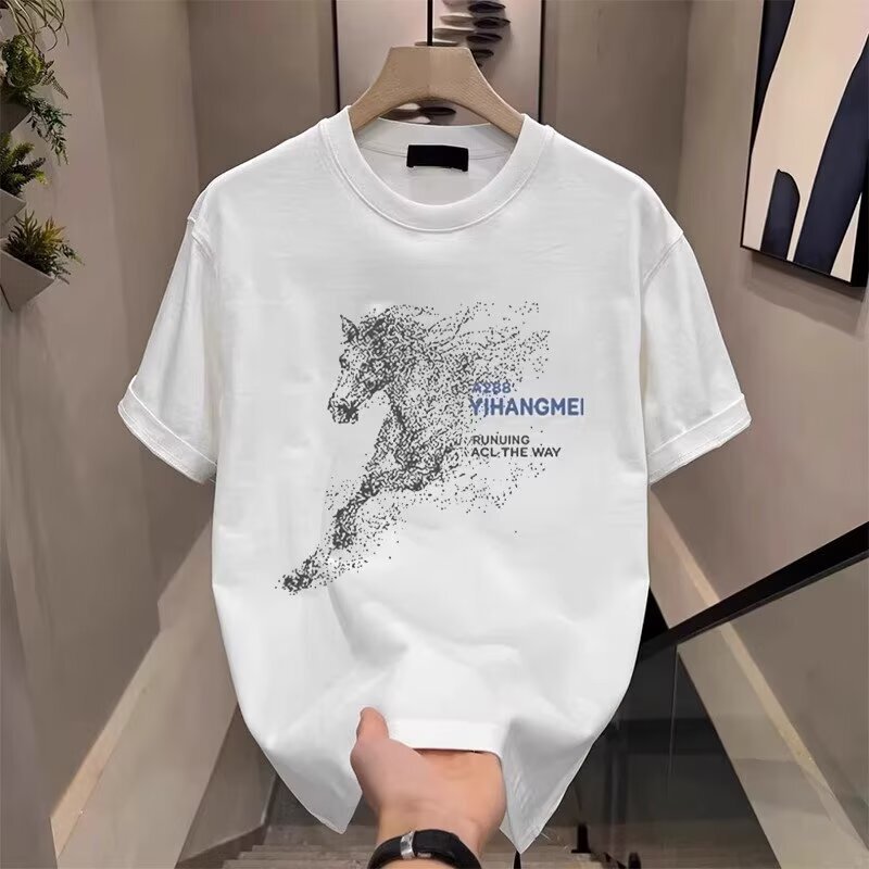 Dropshipping 24-Hour Delivery Pure Cotton Short-Sleeve Round Neck Trendy T-Shirt for Men 2025 Summer Print Trendy Brand