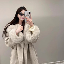 留洋千金羊毛大衣女冬季感超好看仿狐狸毛领短款毛呢外套