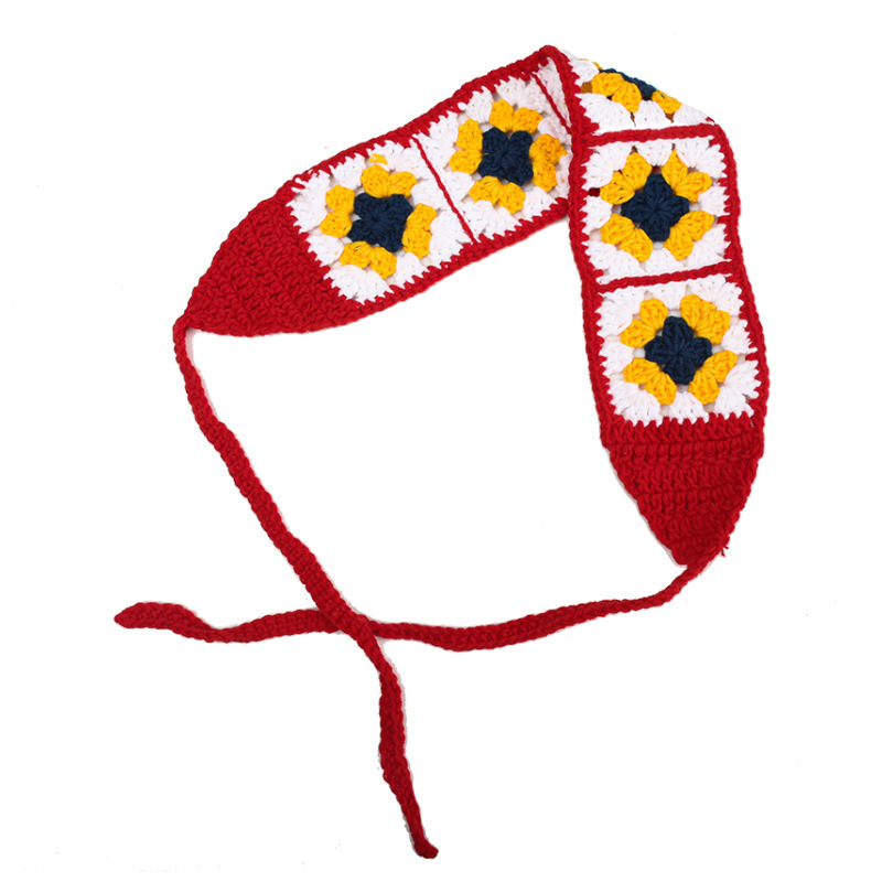 Francia cereza toallas triangulares mujeres primavera y otoño viajes padres-hijos gancho de punto flores hueco pañuelo de arte correa de pelo gorro