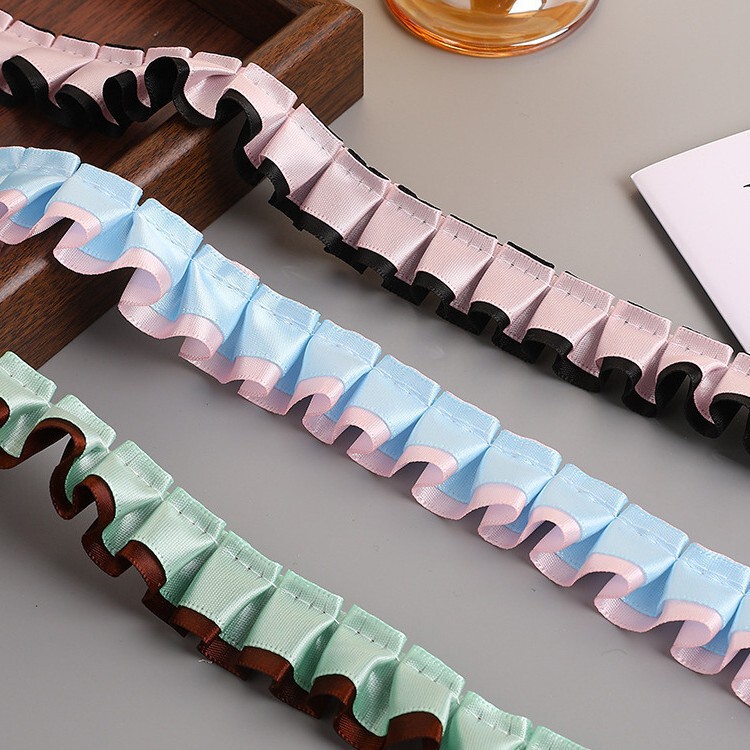 2.5cm Double-Sided Polyester Crinkled Lace Trim DIY Accessories for Making Bags, Support Signs, Dolls, Crafts, Hats, and Ready-Made Accessories