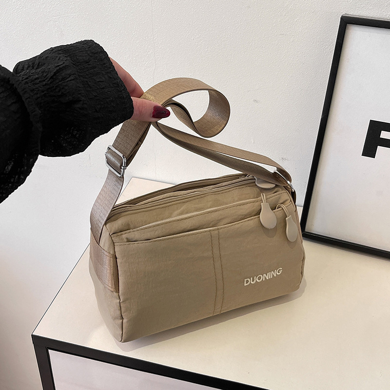 New Single Shoulder Crossbody Bag for Women, Versatile Retro Nylon Water-Repellent Ultra-Light Bag with Multiple Compartments Khaki Black Small Square Bag