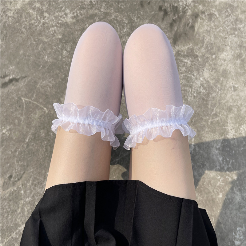 Sr 膝上黒ストッキングセクシーな黒ストッキング夏薄い膝上レース網タイツ黒ミドル丈ハーフセクシー|undefined
