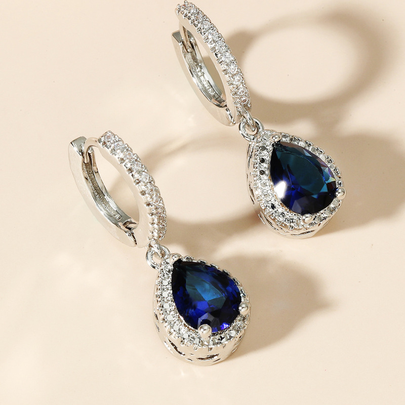 Meiyu European and American New Hot-Selling High-End Light Luxury Blue Crystal Earrings Women's Drop-Shaped Emerald Earrings