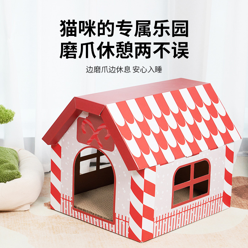 Nido de Navidad, papel corrugado encriptado, resistente al desgaste, sin caspa, tablero de raspado para gatos, casa para gatos, casa para gatos, nido para mascotas multifuncional de doble uso
