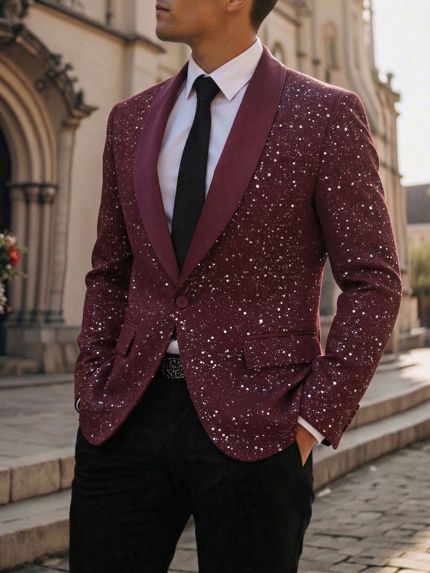 Chaqueta de Traje Formal para Hombre de Poliéster Sin Planchar Manga Larga para Banquete