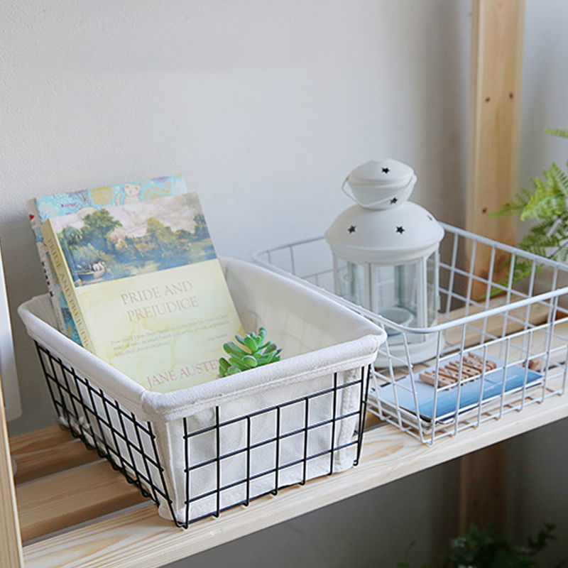 Cestas de almacenamiento de hierro forjado cocina snack cestas de almacenamiento de juguetes de escritorio cestas de cosméticos de baño acabado caja de almacenamiento