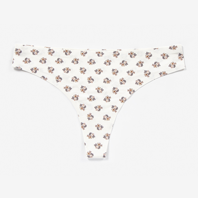 Comercio exterior transfronterizo Fábrica Ropa interior europea y americana de nylon adhesivo para mujer impreso transpirable de secado rápido cintura baja Seda de hielo Tanga sin costuras