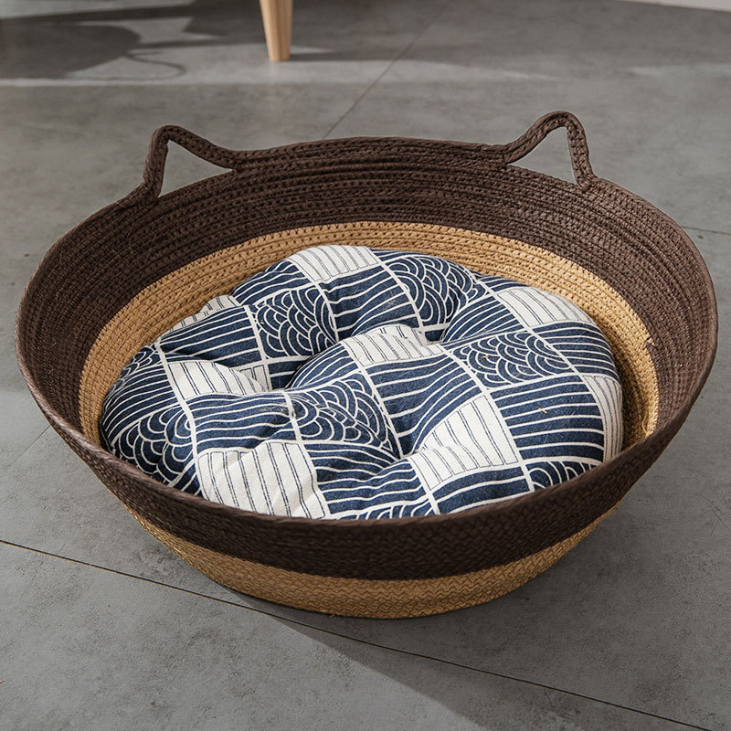 Four Seasons universal gato nido de ratán nido semi-cerrado perro nido estera gato cama cattail tejida verano fresco nido suministros para mascotas