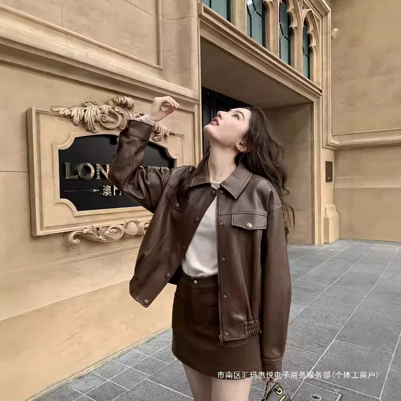 Retro brown spring jacket, 2025 years, oversize, loose fit
