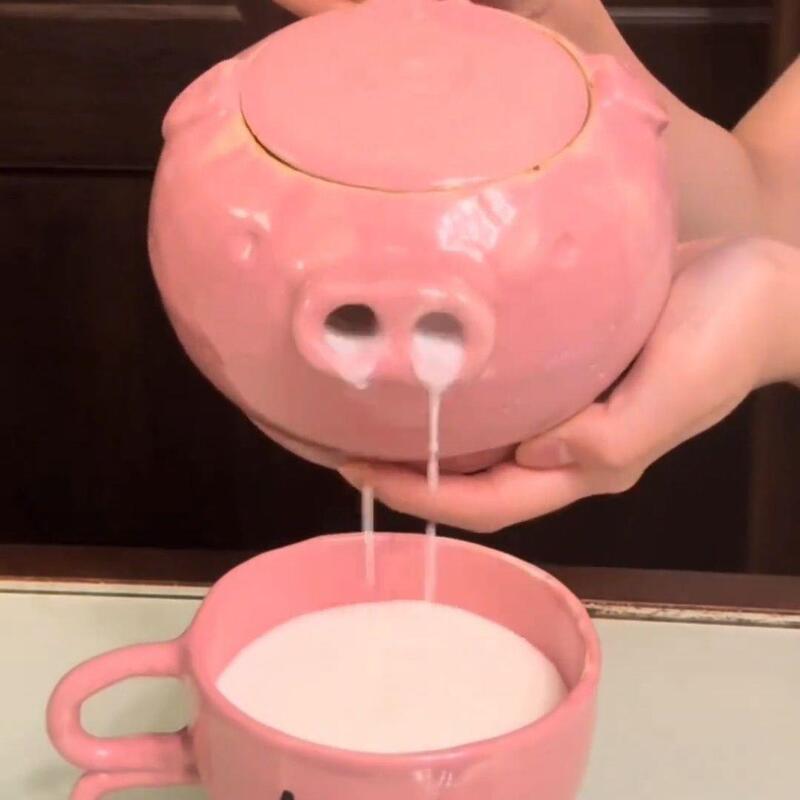 Ceramic Pig Kettle Funny Pig Nose Water Tea Pot Interesting Water Cup Pig Head Tea Set Prank Gift for Best Friend