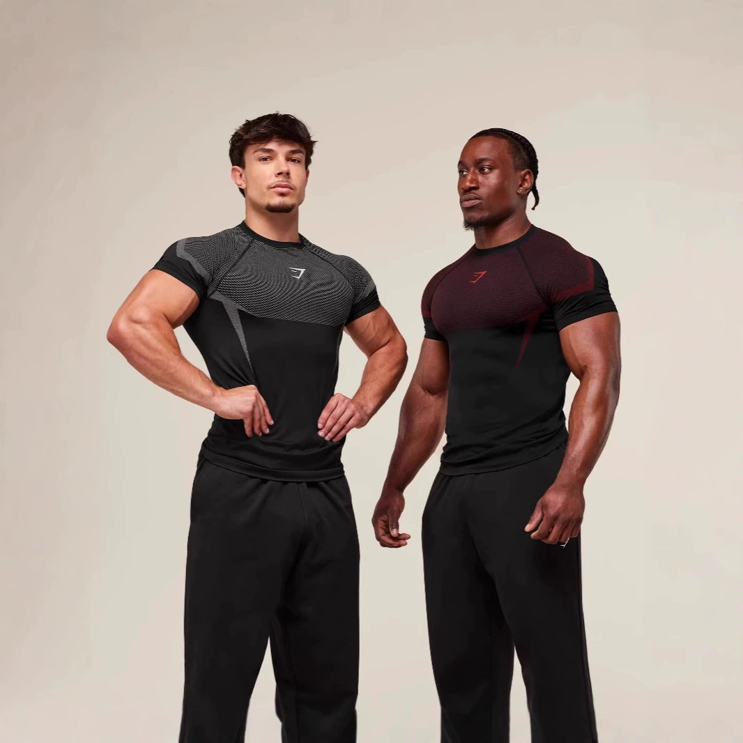 GYMSHARK новый бег спорт фитнес топ повседневный дышащий обтягивай с короткими рукавами повседневный бег футболка акула