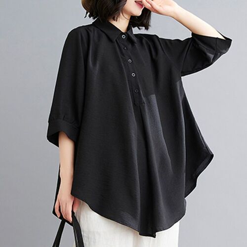 Ladies' Shirts Loose Plus Size Wide-Arm Short-Sleeve Blouses Summer Simple Commute Versatile Long-Sleeve Blouses for Outerwear