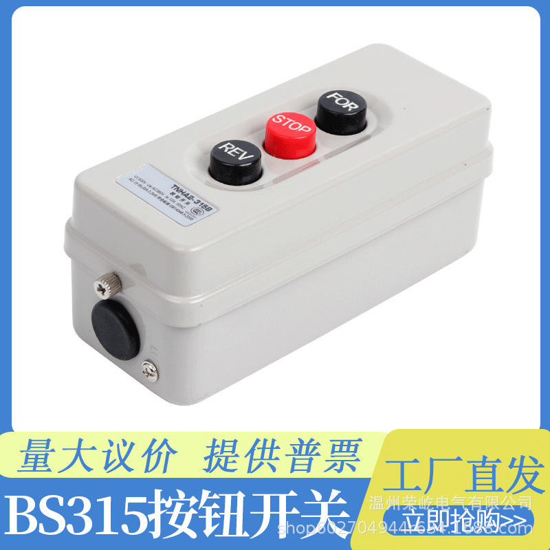 三相电机控制按钮开关BS-315动力启动押扣压扣到顺停开关3P 500V