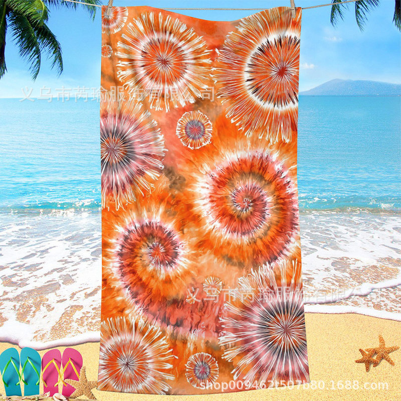 Colorful Tie-Dye Ribbed Pattern Beach Towel Abstract Bohemian Style Absorbent Vacation Swimming Sports Bath Towel