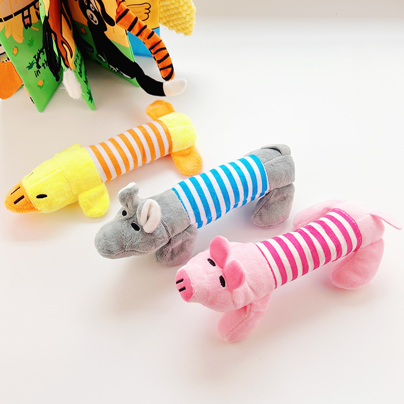 Pet Dog Cat Plush Cartoon Embroidery Bite Resistant Decompression Duck Piggy Elephant Cute Vocal Toy Supplies