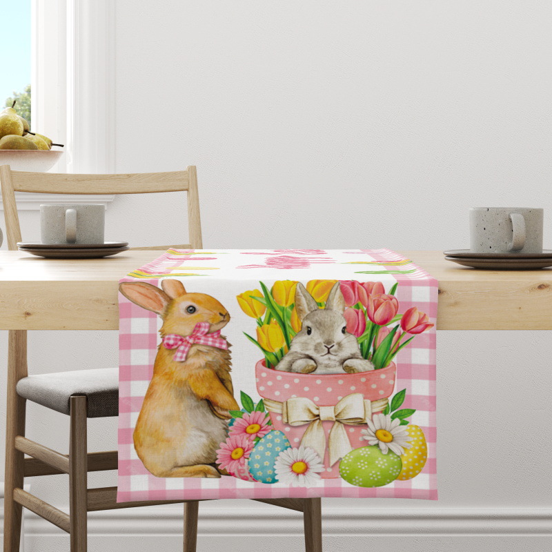 Transfronterizo nuevo camino de mesa de Pascua decoraciones de interior creativo de dibujos animados impreso huevo de conejo mantel al por mayor
