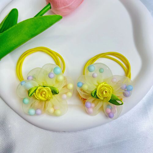 Children's rubber band hair fairy flower hair rope princess headdress ponytail ball hair circle baby headband