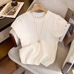 法式别致镂空冰丝短袖t恤女夏季2025新款温柔轻薄针织衫打底上衣