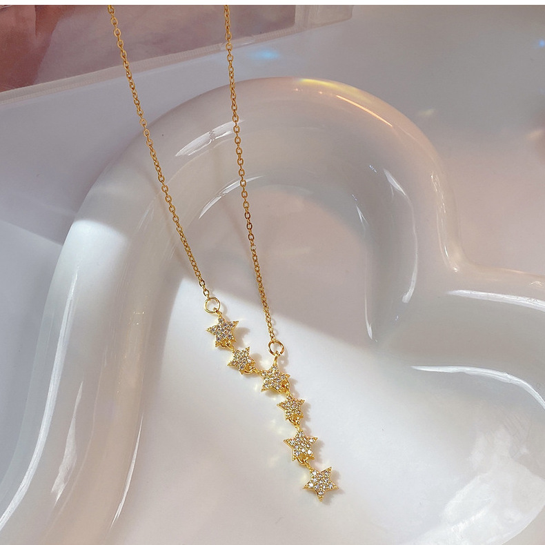 Daily Occasion Copper Material Ig Style Sweet Star Copper Plating Inlay Zircon Pendant Necklace