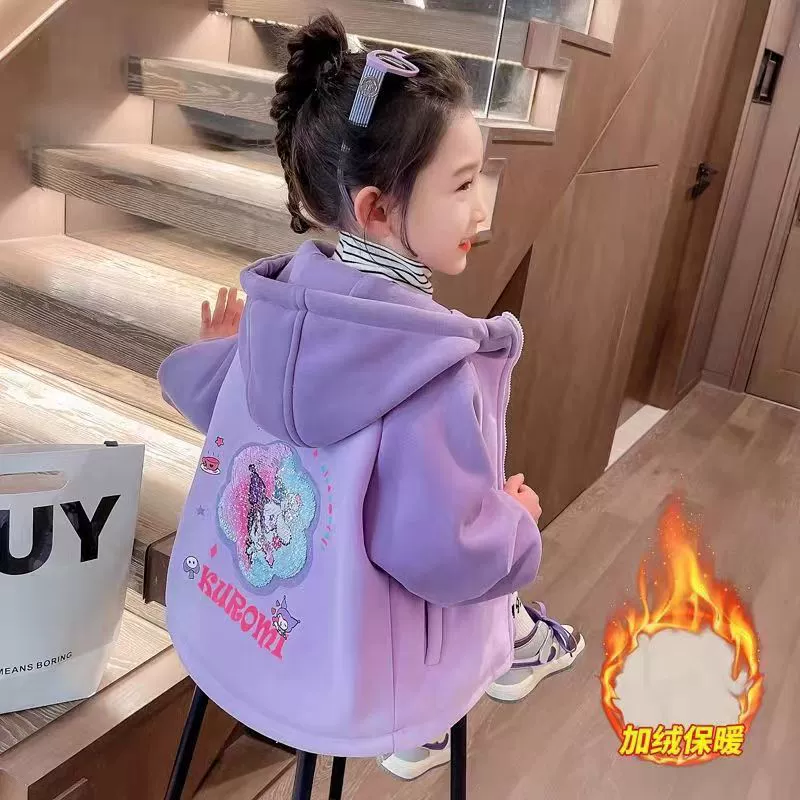 Девочка 2024 новый осенний и зимний детский зимний плюс бархатный ребенок с капюшоном