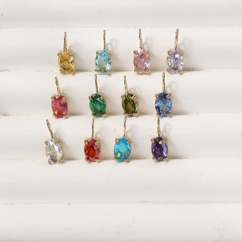 Cross-Border Hot-Selling 12-Color Oval Zircon Pendant 18K Gold Stainless Steel Pendant DIY Jewelry Accessories European and American Style Wholesale