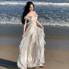 海边度假风吊带裙纱法式荷叶边沙滩连衣裙氛围感长裙飘逸仙女范