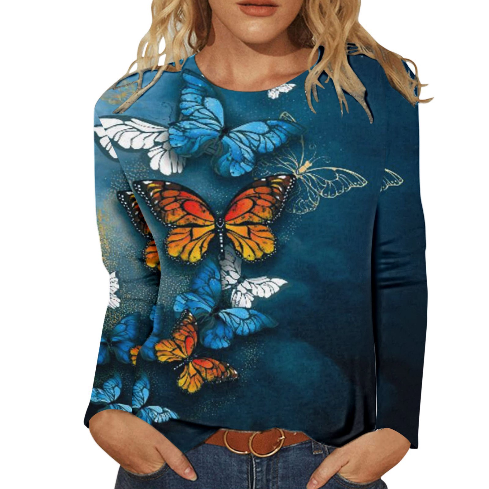 Tendencia suelta cubierta de mariposa versión europea y americana 3D 3D impresión de ropa yama digital guardia comercio exterior de Amazon