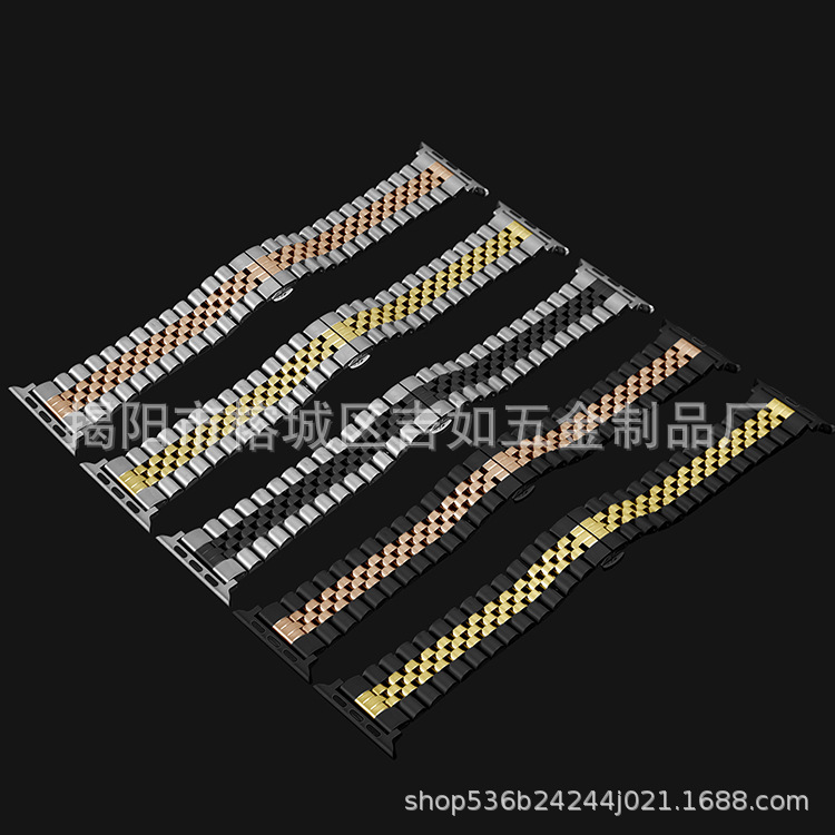 Aplicable a Huawei GT2 AppleWatch8 Apple correa de reloj de cinco cuentas iwatch correa de reloj de cintura pequeña de acero inoxidable