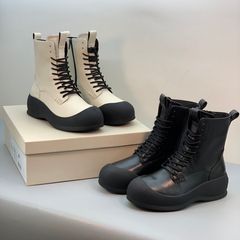 莞产顶版！欧美秋冬新款真皮圆头系带侧拉链马丁靴简约大气短靴女