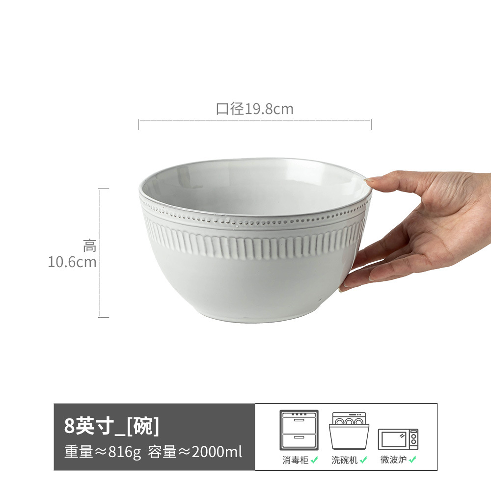 Relieve creativo tazón de cubiertos de cerámica cuenco profundo tazón casero gran tazón de ensalada de frutas verduras grises tazón de fideos