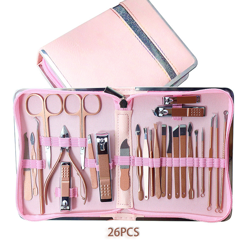 26-piece cortaúñas traje de hogar anti-Splash grandes cortaúñas Rosa oro águila nariz cortaúñas herramientas de recorte de uñas