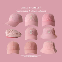 粉红色帽子韩国东大门少女心贝雷帽粉色棒球帽遮阳渔夫帽女生