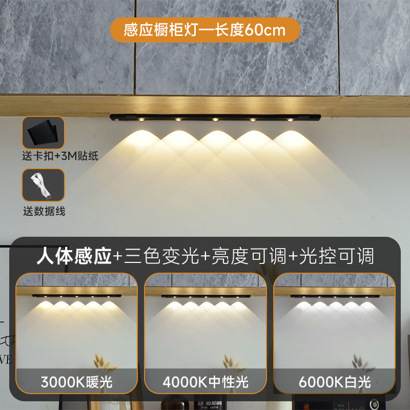 Transfronterizo ultrafino inteligente led luz del sensor del cuerpo auto-adhesivo armario gabinete del vino colina ojo de gato luz con recargable