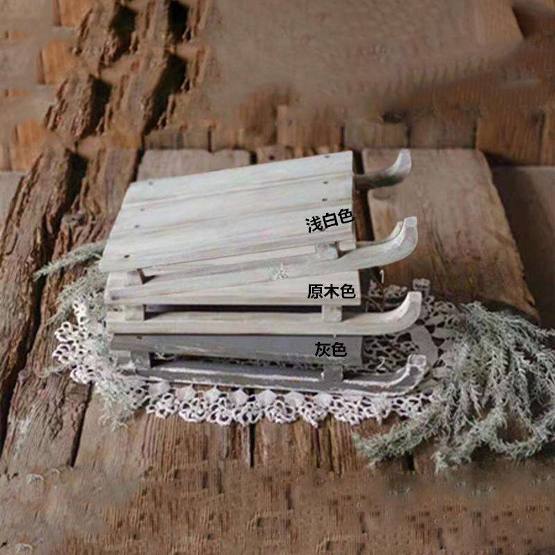 ins Christmas New Nordic Style Baby Shooting Props Newborn Photography Props Wooden Sleigh Tricolor