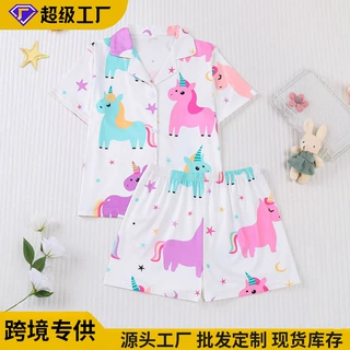 外贸阻燃面料欧美睡衣儿童卡通印花家居服套装女童睡衣舒适童装