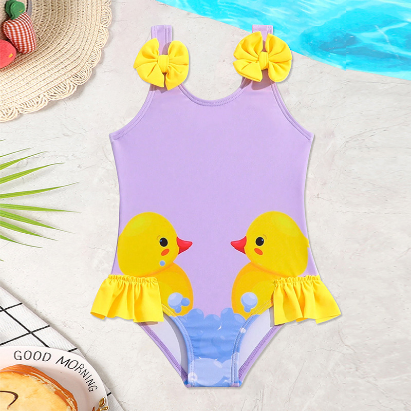 2026 New Cross-Border One-Piece Swimsuit for Girls, Children's Printed Strap Swimsuit for Young Girls and Toddlers