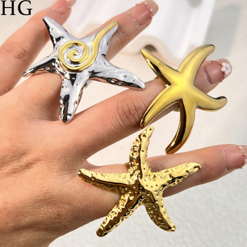 Starfish Pattern Wholesale Jewelry Hawaiian Starfish 304 Stainless Steel Plating Open Rings