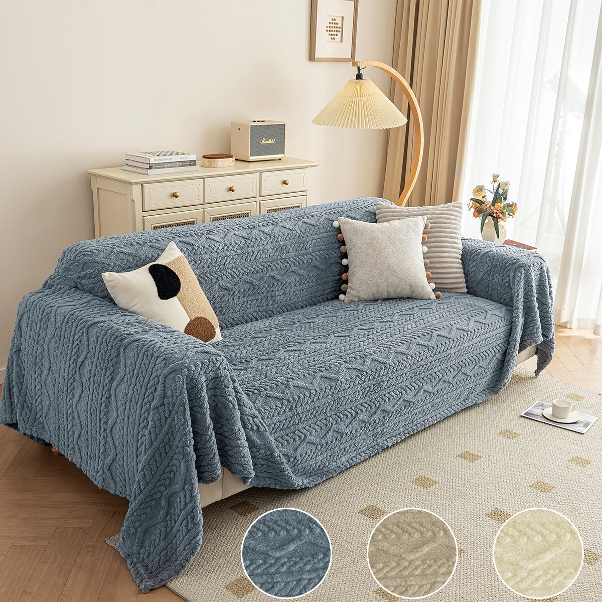 Toalla de sofá de terciopelo de algodón Shu de doble cara transfronteriza, lujo ligero, sensación de alta calidad, cubierta completa de otoño e invierno, felpa anti-gato, tela de la cubierta del sofá