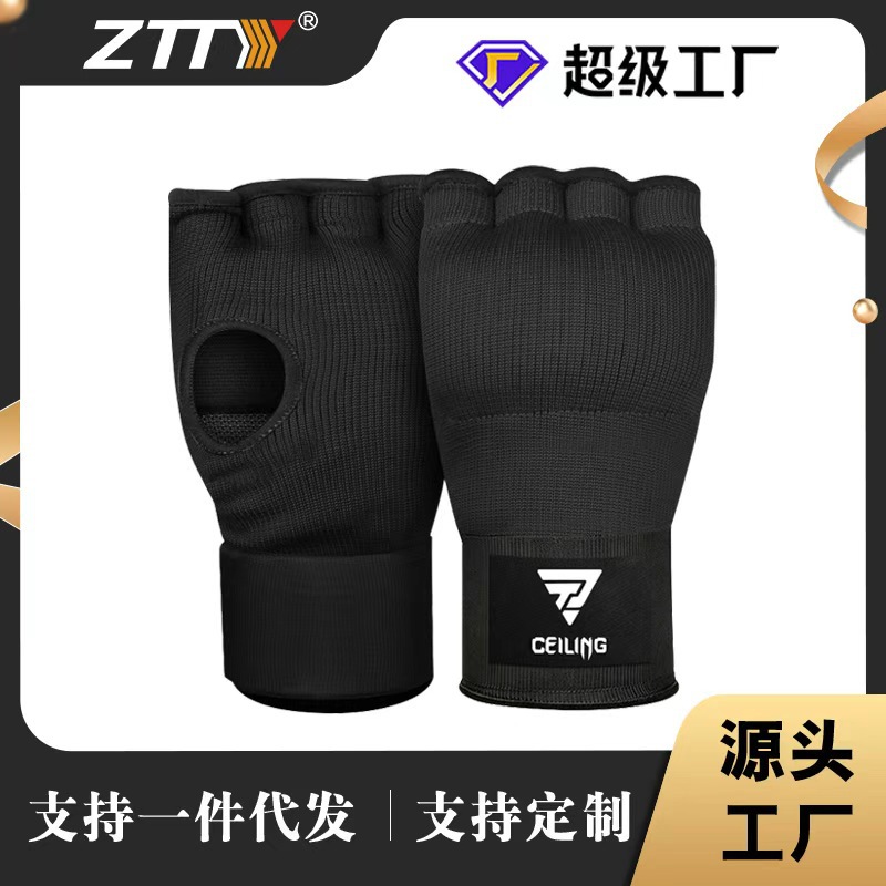 ZTTY Knitted Half-Finger Boxing Gloves, Lazy Man's Sandbag Gloves, Hand Wraps for Sanda, Half-Finger Gloves with No-Tangle Bandages