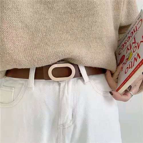 Textured oval sand nickel snap buckle women's belt simple trendy student retro belt women's decorative jeans belt