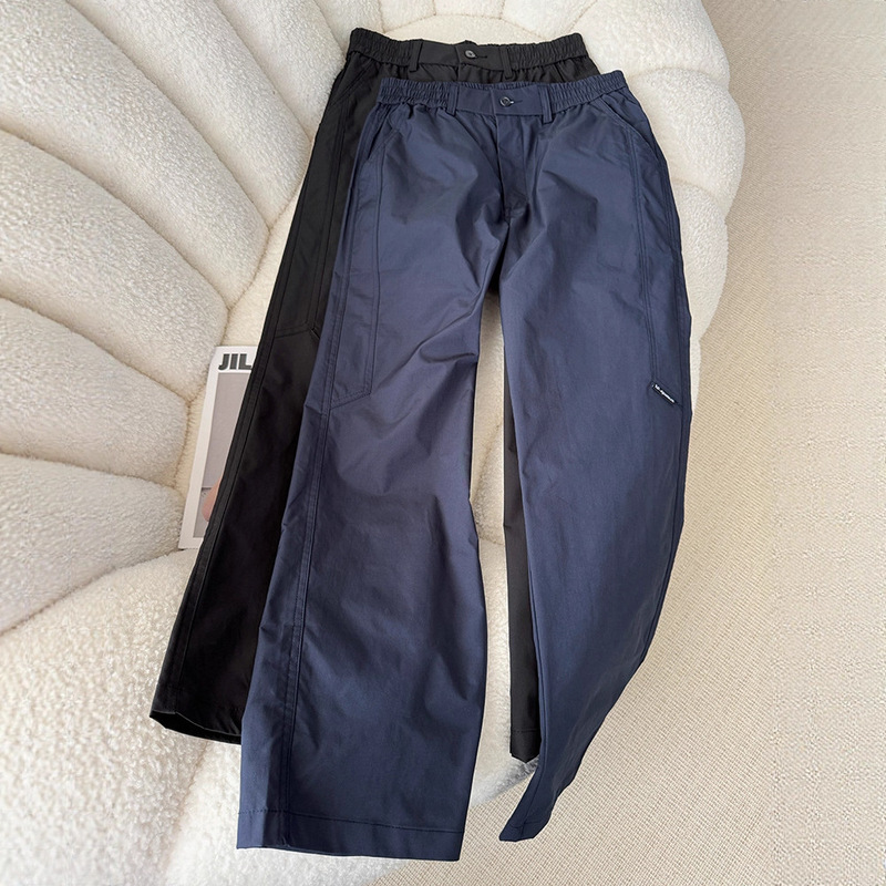 Summer Lightweight Functional Quick-Dry Pants in Navy Blue, Cleanfit Design with Patchwork Paratrooper Straight-Leg Pants
