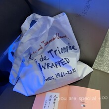 轻奢凯旋门TASCHEN法式复古红蓝字母帆布包ins小众单肩大容量布袋