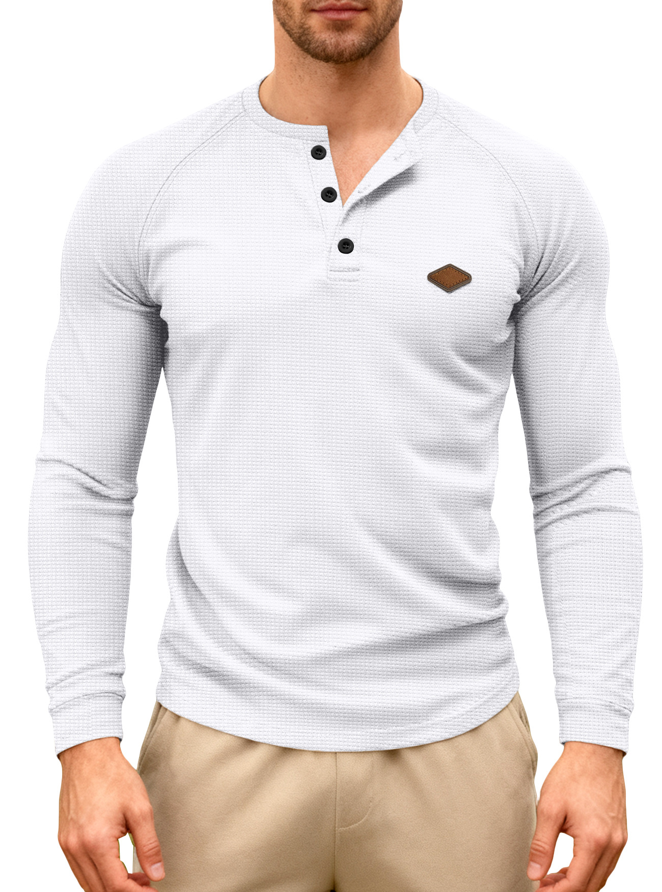 Nuevo transfronterizo europeo y americano hombre casual primavera y otoño americano waffle tie rápido secado hombro Henry camiseta de manga larga